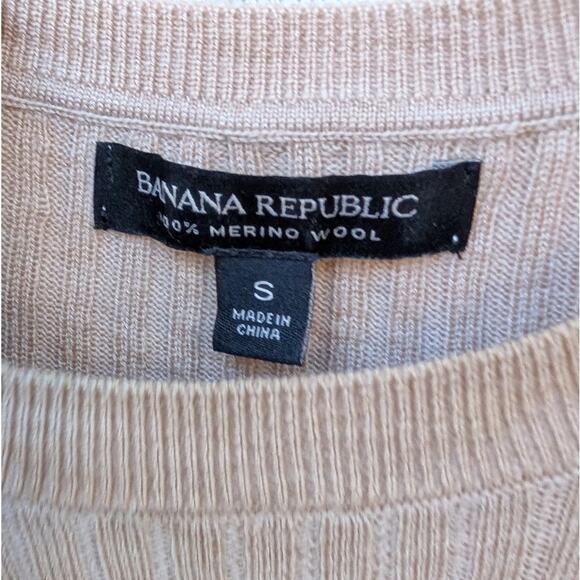 Banana Republic Tan 100% Merino Wool Short Sleeve Ribbed Sweater, size S - Picture 3 of 6